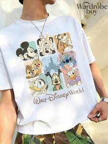 Disney Printed T-Shirt,Disney Mickey And Friends Pattern Print, Unisex,High-Quality Pure Cotton T-Shirt,Suitable For All Seasons, Comfortable And Breathable| Exquisite Design | The Best Choice For Giving Gifts - White - View 2
