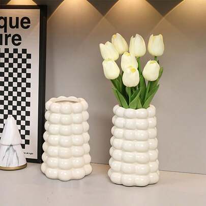 One Nordic-Style Plastic Vase – An Elegant White Desktop Floral Arrangement For Hydroponics And Dried Flowers, Suitable For Weddings/Home/Office Decor, Housewarming Gifts, Minimalist Aesthetics, A Centerpiece For The Living Room Or Bedroom, Spring Home Decor, 2026 Decor, Small Space Decoration, Modern Desktop Vase, A Gift For Her.