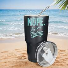 30oz Stainless Steel Tumbler Black White Options,  Nope Not Today Graphic Cups, Insulated Travel Coffee Mug With Lid And Straw , Double Wall Vacuum Reusable Travel Cups, Funny Birthday Party Gift For Women & Men - 黑色 - 查看 1