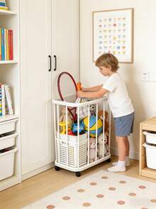 4-Wheel Baby Room Rolling Storage Cart - Durable Plastic Mobile Organizer Rack With Sliding Shelves, Easy To Clean Storage For Children's Sports Gear And Toys - Multicolor - View 1