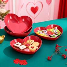 1pc Heart-Shaped Plate, Holiday Wedding Snack Plate, Cake Serving Plate, Bone Dish, Dessert, Fruit And Snack Plate, Suitable For Valentine's Day, New Year, Holiday Events, Weddings, Birthdays And Parties, Suitable As A Mother's Day Gift - Red - View 2