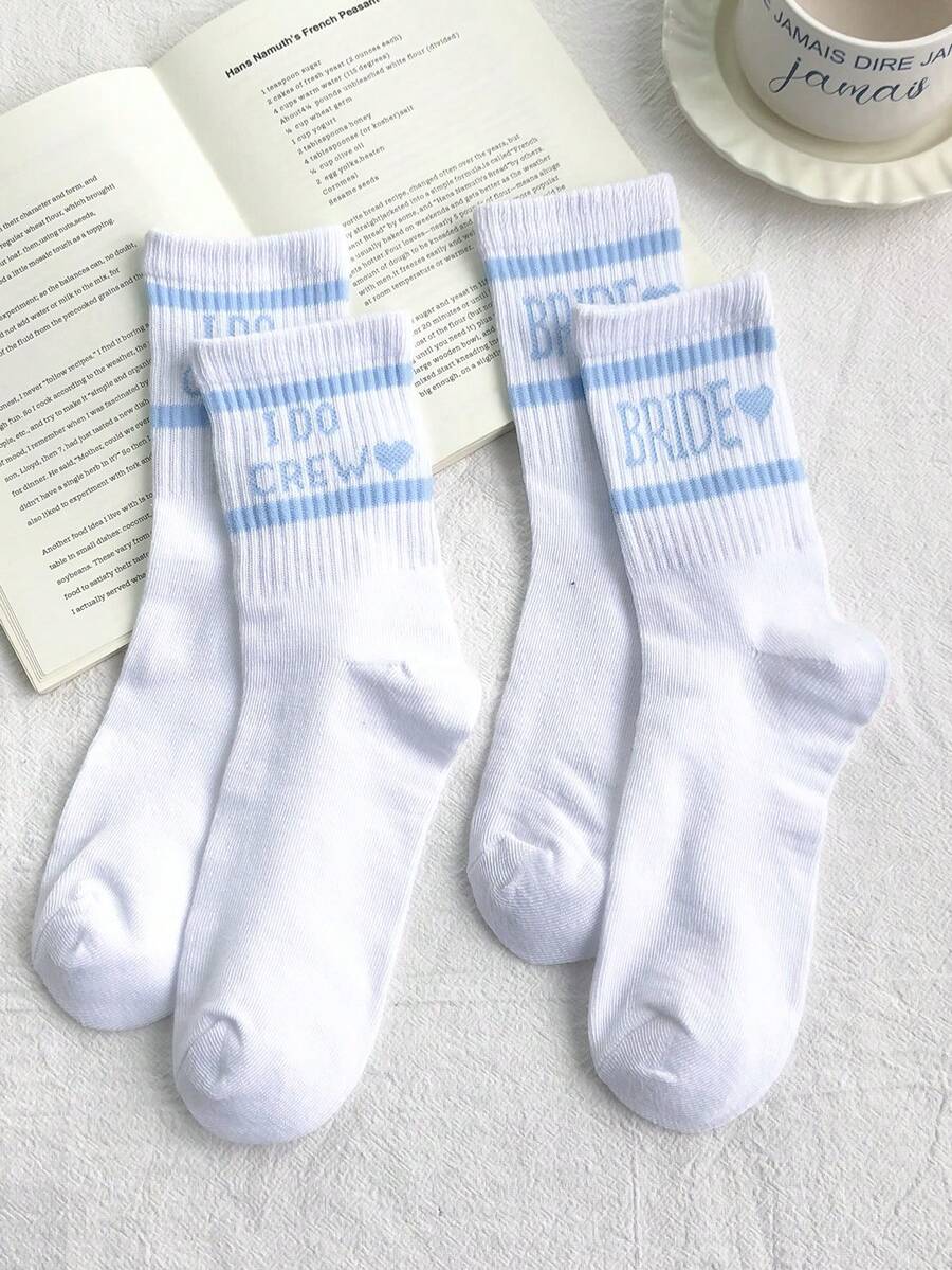 1/2 Pares de Calcetines Tema de Boda BRIDE/I DO CREW Blanco & Azul, Calcetines Cómodos y Transpirables hasta la Pantorrilla, Adecuados para Propuesta, Boda, Regalos de Pareja - Multicolor - Ver 1