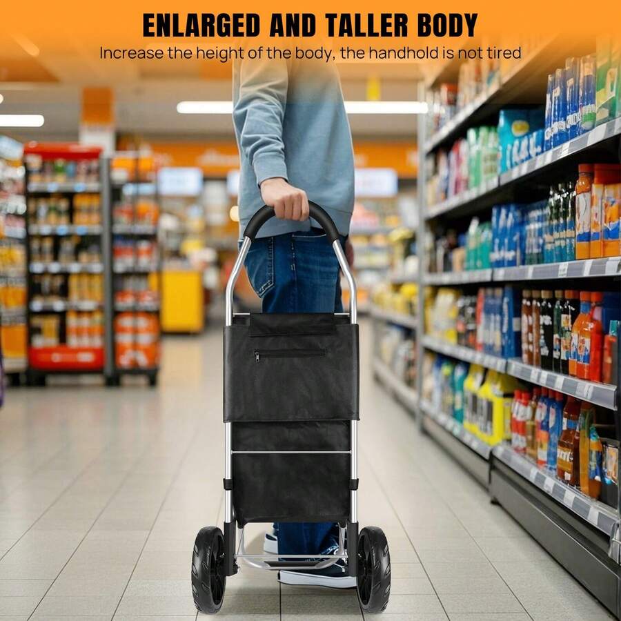 Large Lightweight Folding Shopping Cart With 40L Waterproof Bag 2 Wheel - A - View 1