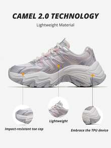 CAMEL CROWN Women's Outdoor Casual Walking Shoes Thick-Soled All-Match Non-Slip Hiking Shoes Fashion - Silver/Powder - View 5