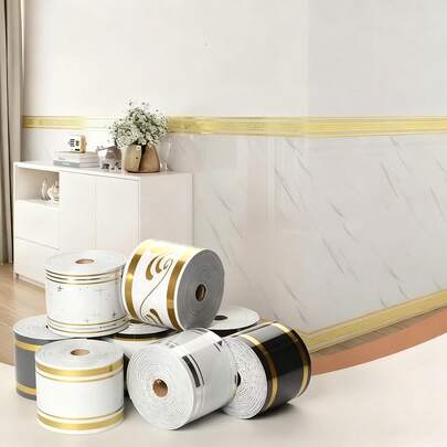 1 Roll, 197 Inches X 3.94 Inches, Large Roll Thickened Version, European-Style Marble Tile Panel Wallpaper, Self-Adhesive PVC Brick Imitation, Peel And Stick, DIY Removable Without Residue, Waterproof, Wear-Resistant, Long-Lasting, Bedroom Corner