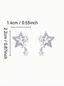 一对气质星形锆石耳环，专为女性设计，高端轻奢风格。 - 銀色 - 查看 3