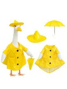 春季鹅雨衣和雨伞套装，适用于草坪、门廊，小鹅服装，塑料雨衣，是春季户外庭院和草坪装饰的理想之选 - A - 查看 2