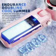 Portable Handheld Turbo Fan - 5 Gear High Speed 5000mAh Rechargeable Mini Personal Hand Fan Blow Cold Air, Battery Operated Travel Essentials, Beach Vacation, Gifts For Women, Men - hồng - Xem 8