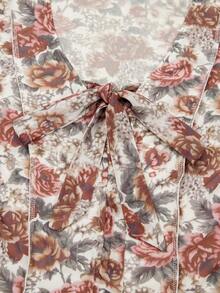 春季花卉印花V领喇叭袖女式上衣 - 彩色 - 查看 11