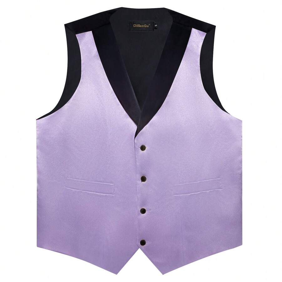 Men's Designer Green Plain V Neck Tuxedo Single Vest  – Perfect For Weddings, Proms, And Formal Events - Mauve Purple - View 1