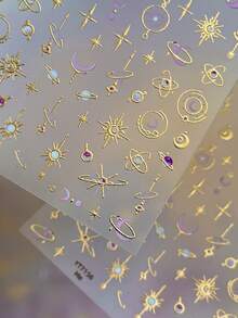 1片装 5D 金色太阳、星星、月亮、蝴蝶 高品质新款金属美甲贴纸 美甲装饰 - 彩色 - 查看 3