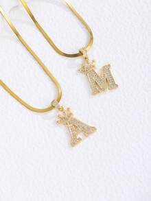 1pc Fashionable Gold-Plated Copper Cubic Zirconia Letter Pendant Necklace, Suitable For Party Decoration, Accessory Gift For Friends And Family - Gold - View 4