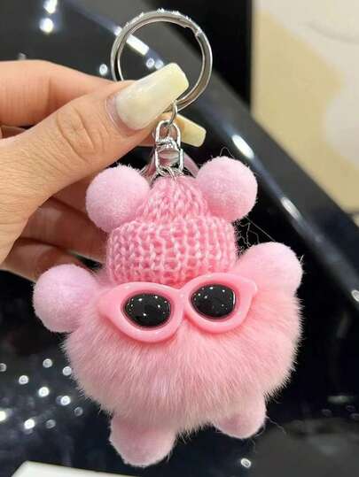 1个可爱卡通煤球钥匙扣吊坠，毛绒娃娃包挂饰