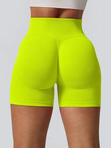 NcmRyu 1 buah Celana Pendek Olahraga Wanita Tanpa Jahitan, Elastis, Bergaris, Pinggang Tinggi, Mengangkat Bokong, Lembut, Nyaman - Lime Green - View 7