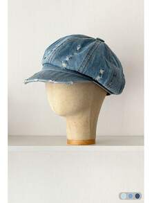 Mũ lưỡi trai denim rách, mũ bát giác denim bạc màu kiểu cổ điển, mũ thợ sơn đa năng dành cho nữ, mùa xuân/hè. - Nhiều màu - Xem 14