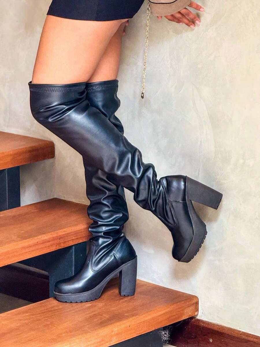 Over-The-Knee Boots With Platform Heel Fashion - màu đen - Xem 1