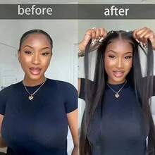 42 Inch 250% Density Glueless Wigs Straight Human Hair Human Hair Bleached Knots Upgraded Lace Front Wigs Pre Cut Straight 5x5 Glueless Lace Closure Wigs For Women Invisible Melt Skin - Natural Black - Xem 5