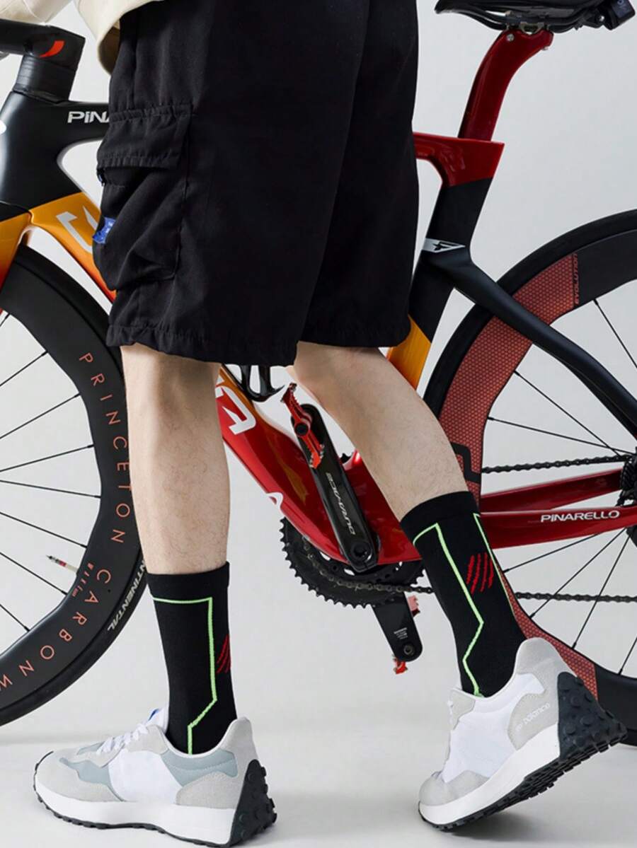 1双男士休闲运动网眼透气跑步袜、骑行袜，吸湿排汗，时尚百搭 - 彩色 - 查看 1