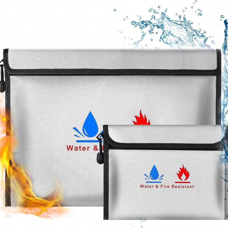 Túi đựng tài liệu chống cháy, bao gồm 1 bộ ví đựng tiền chống cháy và chậm bắt lửa, Kích thước: [Kích thước], Được làm từ chất liệu phủ silicon không gây kích ứng, an toàn để đựng tiền mặt, tài liệu quan trọng, trang sức và hộ chiếu. - A - Xem 1