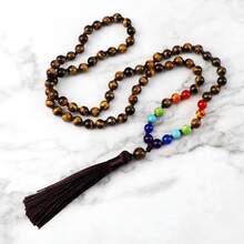 8mm Natural Tiger Eye Beads Necklace 7 Chakra Healing Prayer Beads Tassel Pendant Necklace For Men Couple Yoga Meditation Jewelry - 8mm Tiger Eye Seven Treasure Bead Tassel Pendant - View 6