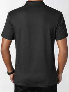 GRDR 男士夏季半拉链 Polo 衫，美式街头风修身款，百搭商务休闲上衣 - 黑色 - 查看 2