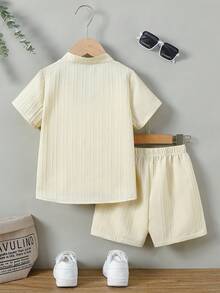 Young BoyButton-Up Short Sleeve Cardigan And Shorts 2 Pieces Casual Outfit, Summer - Apricot - View 2