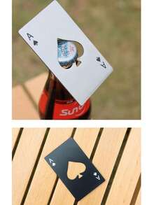 1个黑桃A开瓶器，扑克牌开瓶器，汽水罐开瓶器，便携式不锈钢卡片 - 黑與白 - 查看 4