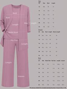 三件套加大码女式休闲纯色套装：外套/开衫 + 圆领无袖上衣 + 松紧腰直筒裤，柔软弹力面料，宽松版型，通勤舒适，春/秋/冬皆宜，优雅百搭。 - 淺粉色 - 查看 5