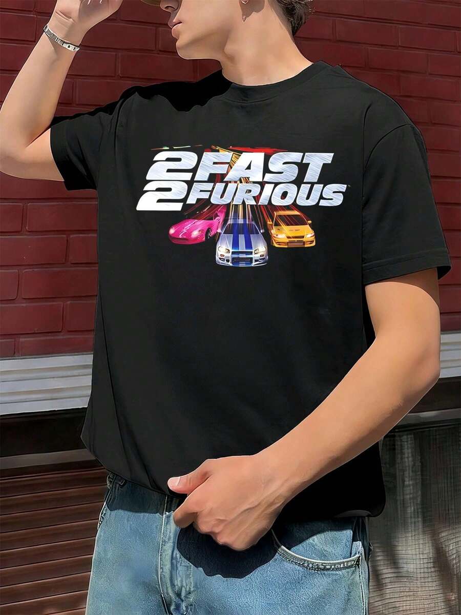 Cars 2 Fast 2 Furious Movie T-Shirt Made Of Premium Cotton, Crew Neck, Loose Fit, Comfortable, Graphic Design, New Release - 黑色 - 查看 1