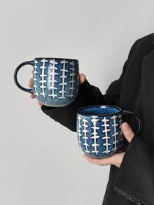 1pc 410ml Vintage Ceramic Handle Mug, Distressed Style High-Quality Ceramic Coffee Cup, Handmade Ceramic Tea Cup, Suitable For Home, Office, Afternoon Tea, Dining, Cafe, Microwave , Reusable - Multicolor - View 2