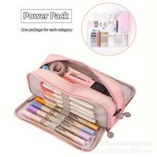 Highly Stylish -Worthy Student Pencil Case, Niche Large-Capacity Pencil Box, Simple Stationery Bag, Storage Pencil Bag, Ultra-Portable - 牛津布雙開筆袋[藏青] - 查看 2