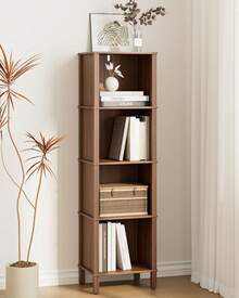 mit 4 Ebenen, Bücherschrank, Eckregal, Aufbewahrungsregal für Wohnzimmer, Büro und Schlafzimmer,Nussbaum - Nussbaum - Übersicht 1