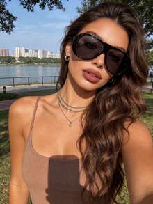 1pair Women Advanced Sense Unique Double Beam Design Pilot Frame All-Season Street Style Stylish Futuristic Hot Girl Style Fashion Eyeglasses For Women-Outdoor Casual Activities,Appointment Outfits,Bachelorette Party,Beach Accessories - 彩色 - 查看 8