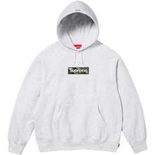 Supreme FW23 Fall/Winter Collection WEEK16 Box Logo Hooded Sweatshirt, Solid Color Logo Pullover Fleece Hooded American Style  Sweatshirt, Unisex - Grey - View 1
