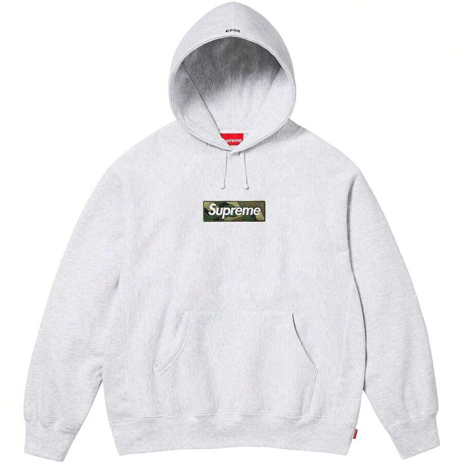 Supreme FW23 Fall/Winter Collection WEEK16 Box Logo Hooded Sweatshirt, Solid Color Logo Pullover Fleece Hooded American Style Sweatshirt, Unisex - Grey - View 1