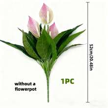 1 cây hoa ly giả, màu trắng và hồng, 3 lá xanh, thích hợp trang trí trong nhà và ngoài trời (không bao gồm chậu). - Nhiều màu - Xem 12