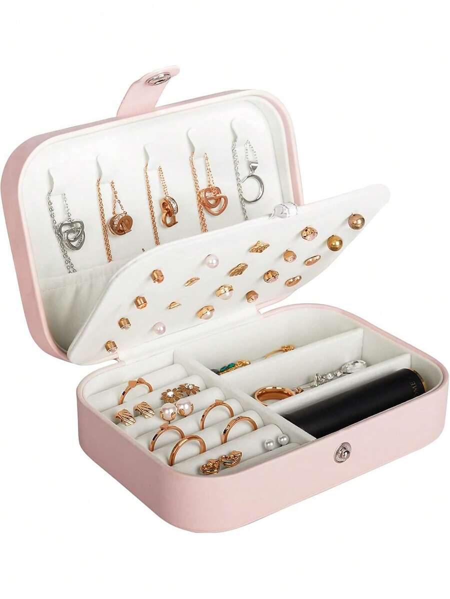 Caja de Joyas de Viaje de Alta Calidad, Caja de Joyas de Cuero PU de Gran Capacidad, Organizador de Joyas Multifuncional de Doble Capa, Caja de Almacenamiento de Joyas de Viaje, Regalo de Vacaciones.
