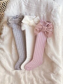 3 Pairs Velvet Bow Girls Net Stockings, Suitable For Girls Aged 3-16 For Everyday Wear - Multicolor - View 6