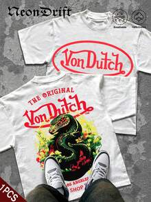 NeonDrift Double-Sided Printing Men's T-Shirt Men's Short-Sleeve T-Shirt100% Cotton Fabric Soft & Skin-Friendly Unisex Style Gifts For Spring Festival, Valentine's Day, St. Patrick's Day & World Cup-Van Dutch Dragon Print Men T Shirt Classic Americana Style Graphic Tee Streetwear Fashion Casual Wear For Car Enthusiasts And Vintage Culture Lovers - 白色 - 查看 1