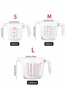 1pc Heat-Resistant Glass Measuring Cup With Markings, Large Capacity Stackable For Easy Storage, Coffee Measuring Cup With Spout Design For Easy Pouring, Transparent Container For Baking, Multipurpose Kitchen Tool Suitable For Kitchen, Baking And Microwave, With Precise Markings And Ergonomic Handle - Transparent - View 9