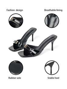 1双黑色方头细跟凉拖鞋，少女金属扣学生户外优雅高跟拖鞋，2026夏季新款 - 黑色 - 查看 9