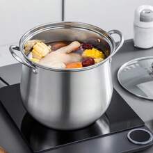 Large Stainless Steel Soup Pot With Glass Lid - Thicker And Taller, Multi-Functional For Stewing And Soup, Compatible With Gas Stove And Induction Cooktop, Suitable For Home And Restaurant Use - View 7