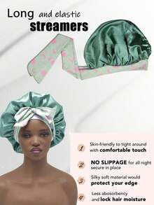 1pc Silk Sleep Cap With Drawstring, Satin Lining, Soft Elastic Band Silk Sleep Hat, Suitable For Curly Hair (Random Print Pattern) Sleep Bonnet - Black NPSM73 - View 14