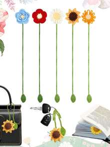 Handmade Crochet Bookmarks, Handcrafted Gift Ideas, Suitable For Book Lovers, Pastoral Style Comfortable Crochet Bookmarks, DIY Decorations, Can Be Used As Hanging Decorations, Curtain Clips, Keychains, Etc. - Multicolor - View 6