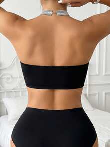 Strapless Bra, Women's Seamless Invisible Bra, One-Piece Lift-Up Bra, Front-Closure Bra, Padded Backless Breathable Wireless Bridal Bra, Lingerie - Black - View 4