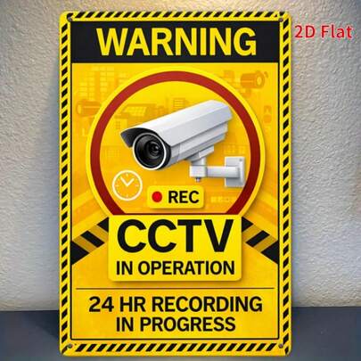 2D Flat 1pc 30x20cm CCTV Surveillance Warning Decorative Sign, 24 Hours Video Recording In Progress Monitoring System Running Wall Art Identifier, Suitable For Property Boundaries And Commercial Entrances, 2D Flat Design