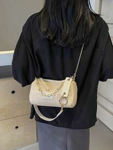 2026 New Arrival Niche Design Fashion Straw Handbag, Casual Versatile Chic Chain Shoulder Tote Bag - Beige - View 8