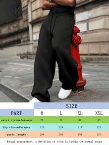 1 Piece Men's Loose Wide Leg Pants, Drawstring Waistband Design Solid Color Loose Sports Pants, 2026 High-End Casual Sports Pants, Comfortable Fiber Fabric, Suitable For Daily Wear And Outdoor Activities. Suitable For All Seasons Pants For Men - 黑色 - 查看 4