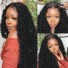 VIOLLY 杰瑞卷发 34 英寸自然黑 13*4 高清透明蕾丝前额耳到耳自由分缝 200% 密度熔合发际线婴儿发预拔毛预漂白发结耐热人发混纺假发长款奢华假发 - 1B# - 查看 11