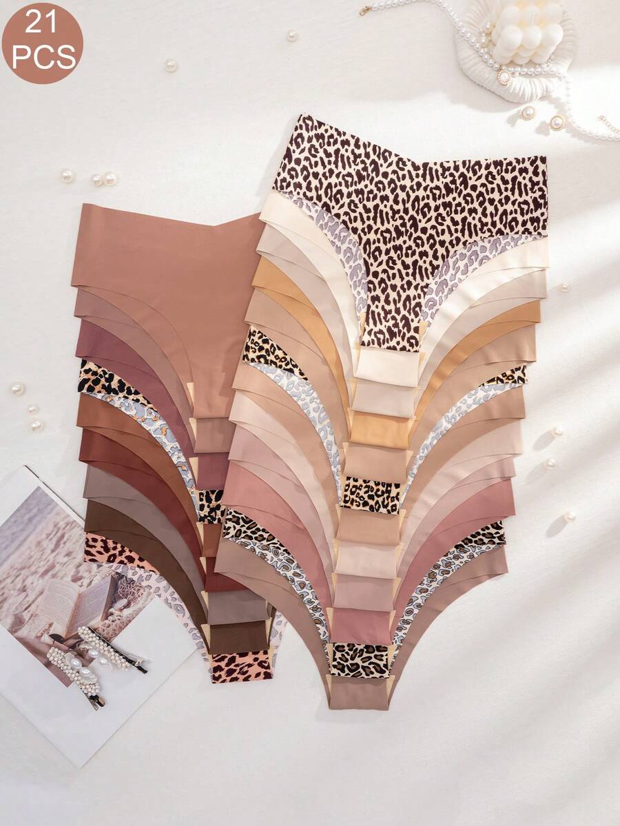 21pcs/Pack Women's Solid Color Adhesive Comfort Bikini Briefs - Multicolor - View 1